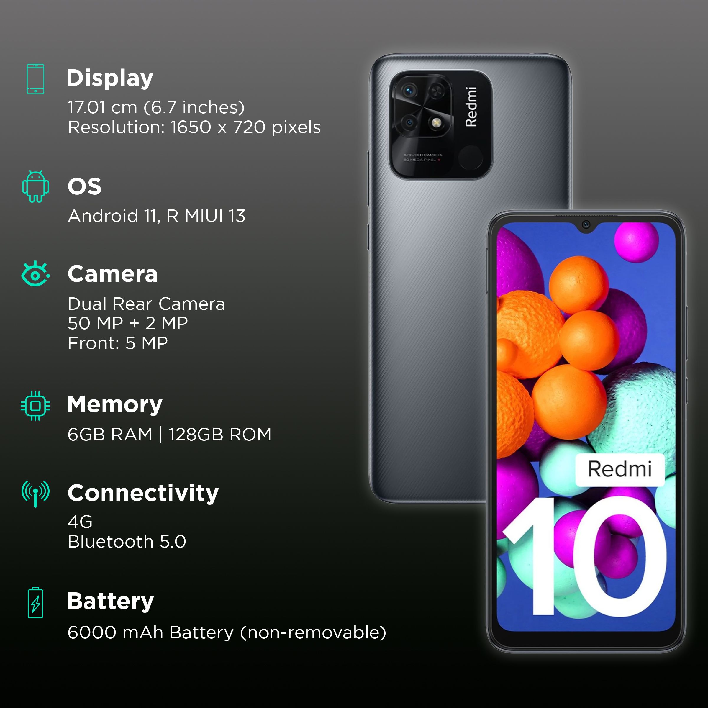 Buy Redmi 10 (6GB RAM, 128GB, Midnight Black) Online - Croma